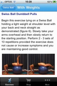 PhysioAdvisor Exercises iPhone App Screenshot - Swiss Ball Dumbell Pulls
